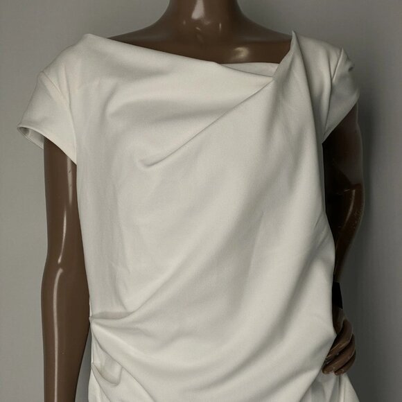 White House Black Market Cap Sleeve Draped Midi Dress • Size 14 • Ecru White - Picture 11 of 12